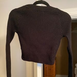 Lulu's Cropped Black Cutout Reversible Sweater